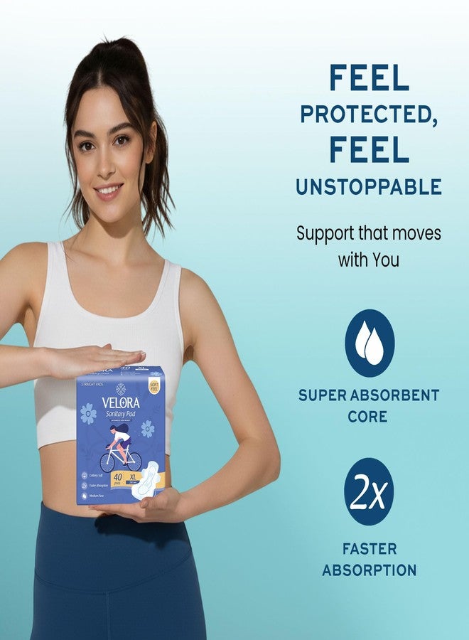 Velora Soft Feel & Rash Free XL 40 Pads | Wider Back for Extra Coverage |Quick Absorption| Medium Flow Straight Sanitary Pads for Women & Girl (40 Pads-280MM) - Image 4